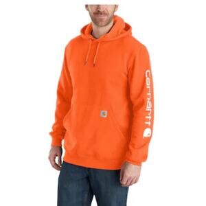 Carhartt Men Orange Medium weight Fleece Long sleeve Graphic Hoodie Small Orange